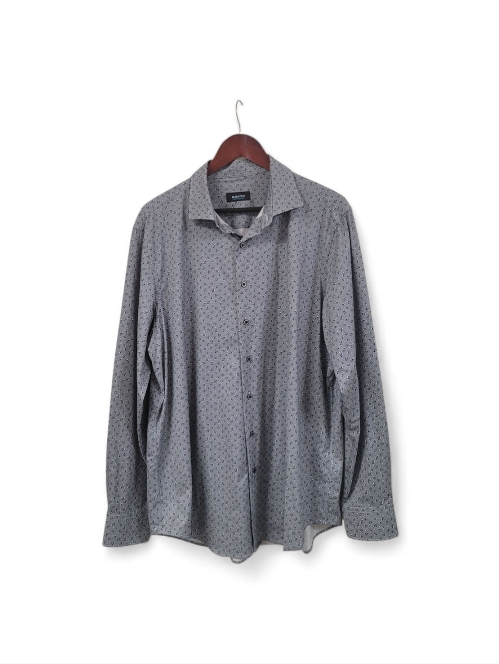 Bugatchi OoohCotton Tech Gray Shirt XL Floral Micro Print Long Sleeve Stretch